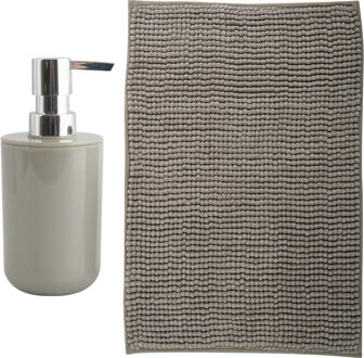 MSV badkamer droogloop mat - Genua - 50 x 80 cm - met bijpassend zeeppompje - beige - Badmatjes