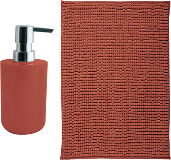 MSV badkamer droogloop mat - Genua - 50 x 80 cm - met bijpassend zeeppompje - terracotta - Badmatjes Bruin