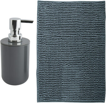 MSV badkamer droogloop mat - Genua - 50 x 80 cm - met bijpassende kleur zeeppompje - donkergrijs