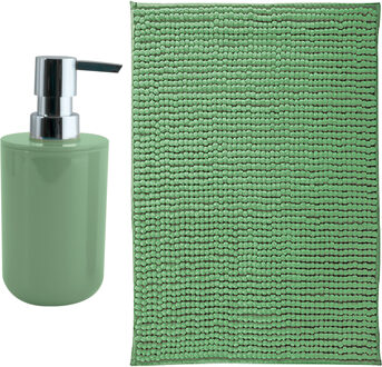 MSV badkamer droogloop mat - Genua - 50 x 80 cm - met bijpassende kleur zeeppompje - groen