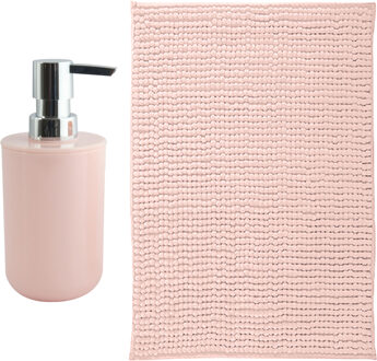 MSV badkamer droogloop mat - Genua - 50 x 80 cm - met bijpassende kleur zeeppompje - lichtroze