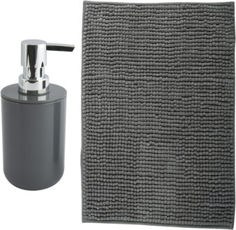 MSV badkamer droogloop mat - Milano - 40 x 60 cm - met bijpassend zeeppompje - donkergrijs - Badmatjes