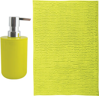 MSV badkamer droogloop mat - Milano - 40 x 60 cm - met bijpassend zeeppompje - limegroen - Badmatjes