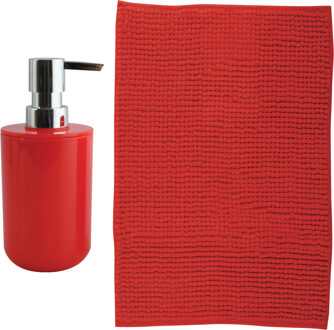 MSV badkamer droogloop mat - Milano - 40 x 60 cm - met bijpassend zeeppompje - rood - Badmatjes