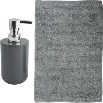 MSV badkamer droogloop mat - Napoli - 45 x 70 cm - met bijpassend zeeppompje - donkergrijs