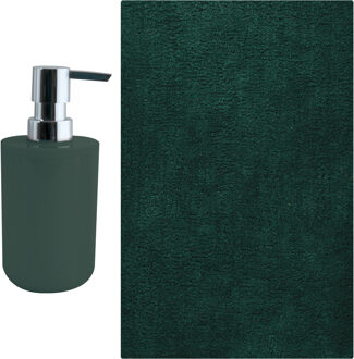 MSV badkamer droogloop mat - Napoli - 45 x 70 cm - met bijpassend zeeppompje - donkergroen