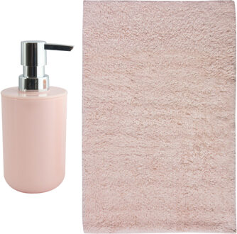 MSV badkamer droogloop mat - Napoli - 45 x 70 cm - met bijpassend zeeppompje - lichtroze