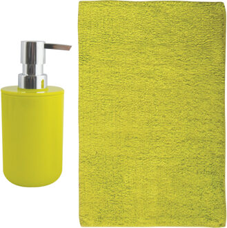 MSV badkamer droogloop mat - Napoli - 45 x 70 cm - met bijpassend zeeppompje - limegroen - Badmatjes