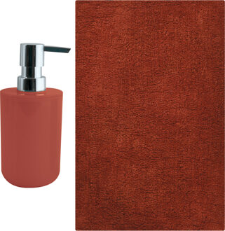 MSV badkamer droogloop mat - Napoli - 45 x 70 cm - met bijpassend zeeppompje - terracotta - Badmatjes Bruin