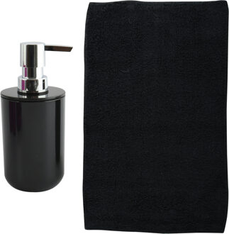MSV badkamer droogloop mat - Napoli - 45 x 70 cm - met bijpassend zeeppompje - zwart