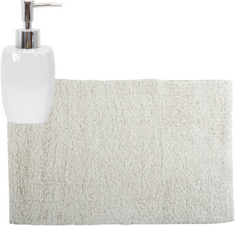 MSV badkamer droogloop mat/tapijt - 40 x 60 cm - met zelfde kleur zeeppompje 260 ml - wit - Badmatjes