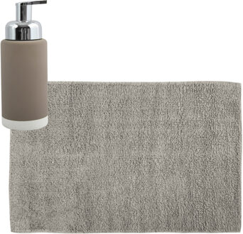 MSV badkamer droogloop mat/tapijt - 40 x 60 cm - met zelfde kleur zeeppompje 275 ml - beige - Badmatjes