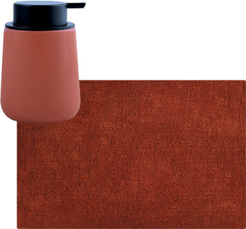 MSV badkamer droogloop mat/tapijt - 40 x 60 cm - met zelfde kleur zeeppompje 300 ml - terracotta - Badmatjes Bruin