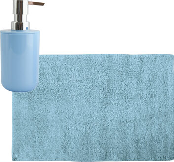 MSV badkamer droogloop mat/tapijt - 40 x 60 cm - met zelfde kleur zeeppompje - lichtblauw