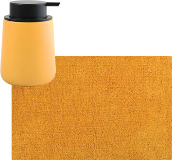 MSV badkamer droogloop mat/tapijt - 40 x 60 cm - met zelfde kleur zeeppompje - saffraan geel