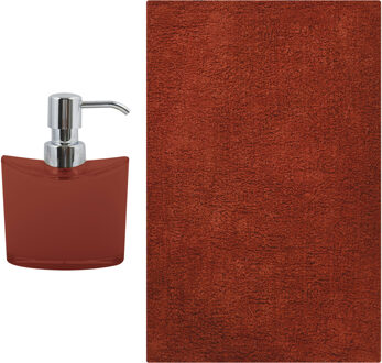 MSV badkamer droogloop mat/tapijt - Bologna - 45 x 70 cm - bijpassende kleur zeeppompje - terracotta - Badmatjes Bruin