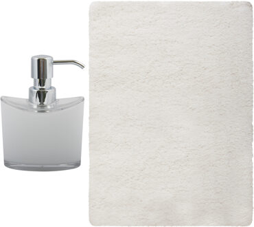 MSV badkamer droogloop mat/tapijt - Bologna - 45 x 70 cm - bijpassende kleur zeeppompje - wit