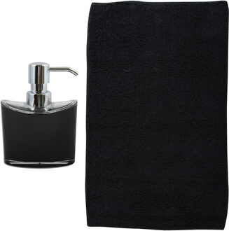 MSV badkamer droogloop mat/tapijt - Bologna - 45 x 70 cm - bijpassende kleur zeeppompje - zwart