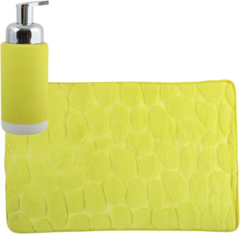 MSV badkamer droogloop mat/tapijt Kiezel - 50 x 80 cm - zelfde kleur zeeppompje - limegroen - Badmatjes