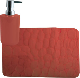MSV badkamer droogloop mat/tapijt Kiezel - 50 x 80 cm - zelfde kleur zeeppompje - terracotta