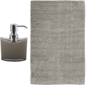 MSV badkamer droogloop mat/tapijt - Sienna - 40 x 60 cm - bijpassende kleur zeeppompje - beige - Badmatjes