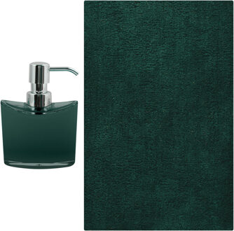MSV badkamer droogloop mat/tapijt - Sienna - 40 x 60 cm - bijpassende kleur zeeppompje - donkergroen