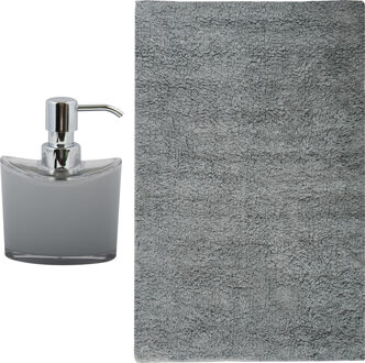 MSV badkamer droogloop mat/tapijt - Sienna - 40 x 60 cm - bijpassende kleur zeeppompje - lichtgrijs