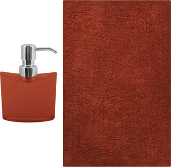 MSV badkamer droogloop mat/tapijt - Sienna - 40 x 60 cm - bijpassende kleur zeeppompje - terracotta - Badmatjes Bruin