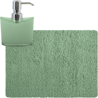 MSV badkamer droogloop tapijt - Langharig - 50 x 70 cm - incl zeeppompje 260 ml - groen - Badmatjes