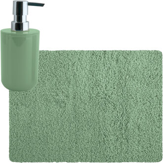 MSV badkamer droogloop tapijt - Langharig - 50 x 70 cm - incl zeeppompje zelfde kleur - groen