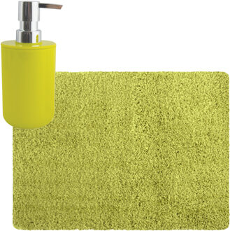 MSV badkamer droogloop tapijt - Langharig - 50 x 70 cm - incl zeeppompje zelfde kleur - lime groen