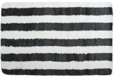 MSV Badkamerkleed/badmat - kleedje voor op de vloer - grijs/wit - 50 x 80 cm - Microvezel - Badmatjes Zwart