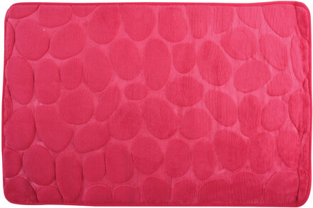 MSV Badkamerkleedje/badmat tapijt - kiezel motief - vloermat - fuchsia roze - 50 x 80 cm - laagpolig - Badmatjes