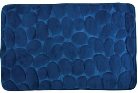 MSV Badkamerkleedje/badmat tapijt - kiezel motief - vloermat - marine blauw - 50 x 80 cm - laagpolig - Badmatjes
