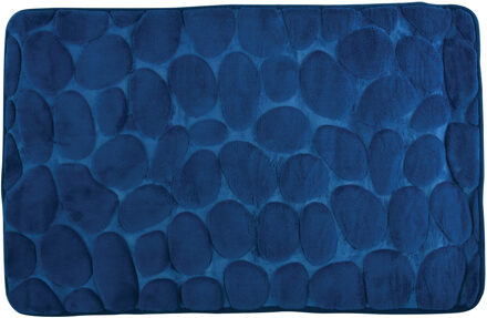 MSV Badkamerkleedje/badmat tapijt - kiezel motief - vloermat - marine blauw - 50 x 80 cm - laagpolig