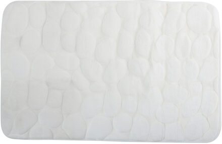MSV Badkamerkleedje/badmat tapijt - kiezel motief - vloermat - wit - 50 x 80 cm - laagpolig
