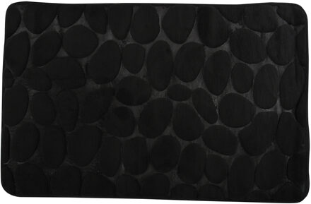 MSV Badkamerkleedje/badmat tapijt - kiezel motief - vloermat - zwart - 50 x 80 cm - laagpolig