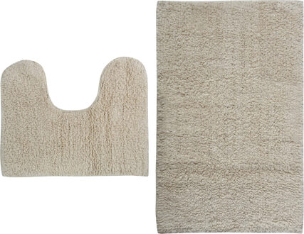 MSV Badkamerkleedje/badmatten set - voor op de vloer - creme wit - 45 x 70 cm/45 x 35 cm