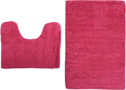 MSV Badkamerkleedje/badmatten set - voor op de vloer - fuchsia roze - 45 x 70 cm/45 x 35 cm - Badmatjes