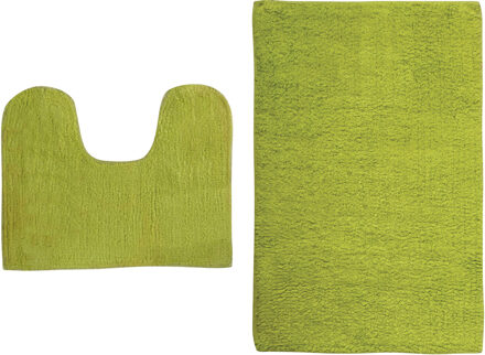 MSV Badkamerkleedje/badmatten set - voor op de vloer - lime/appel groen - 45 x 70 cm/45 x 35 cm - Badmatjes