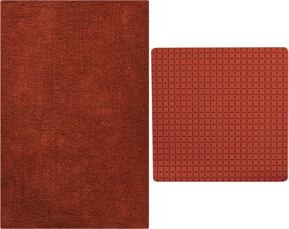 MSV Douche anti-slip mat en droogloop mat - Napoli badkamer set - rubber/polyester - terracotta - Badmatjes Bruin