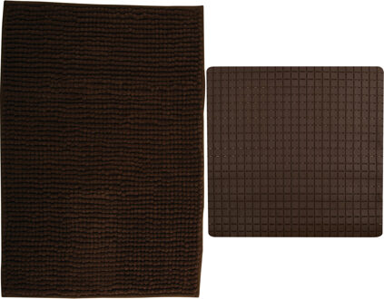 MSV Douche anti-slip mat en droogloop mat - Sevilla badkamer set - rubber/microvezel - bruin