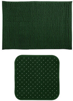 MSV Douche anti-slip mat en droogloop mat - Sevilla badkamer set - rubber/microvezel - donkergroen