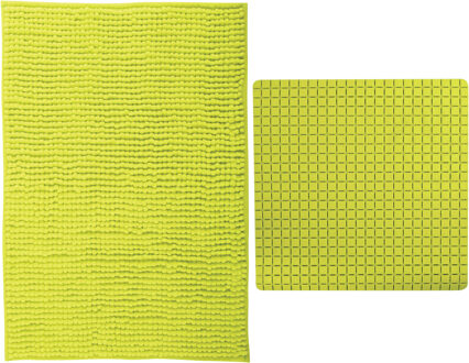 MSV Douche anti-slip mat en droogloop mat - Sevilla badkamer set - rubber/microvezel - limegroen