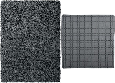 MSV Douche anti-slip mat en droogloop mat - Venice badkamer set - rubber/microvezel - donkergrijs