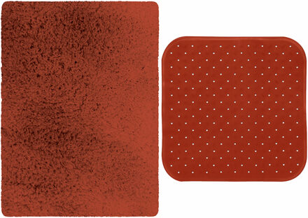 MSV Douche anti-slip mat en droogloop mat - Venice badkamer set - rubber/microvezel - terracotta