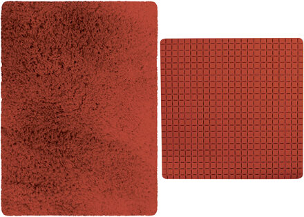 MSV Douche anti-slip mat en droogloop mat - Venice badkamer set - rubber/microvezel - terracotta