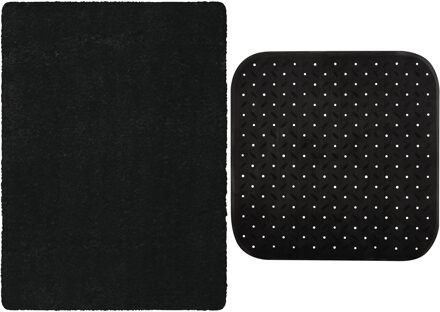MSV Douche anti-slip mat en droogloop mat - Venice badkamer set - rubber/microvezel - zwart