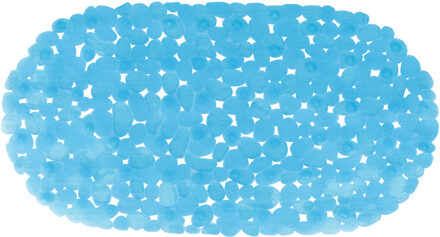 MSV Douche/bad anti-slip mat badkamer - pvc - blauw - 35 x 68 cm - ovaal