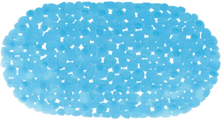 MSV Douche/bad anti-slip mat badkamer - pvc - blauw - 39 x 99 cm - ovaal